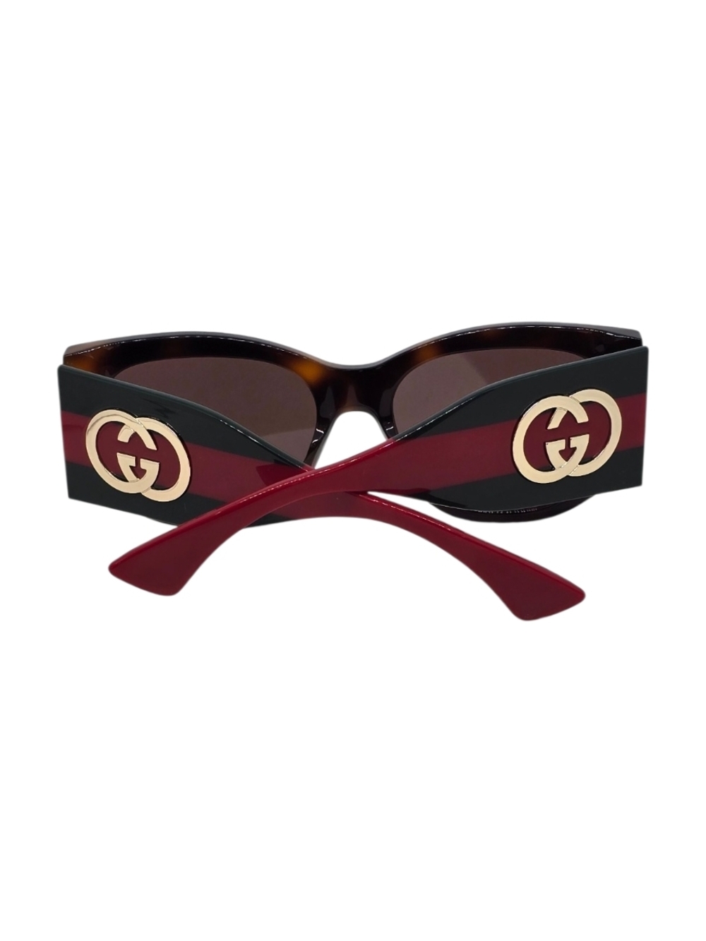 Designer GUCCI Red GREEN &HAVANA Women's Sunglasses with Gold Emblem - Picture 2 of 9